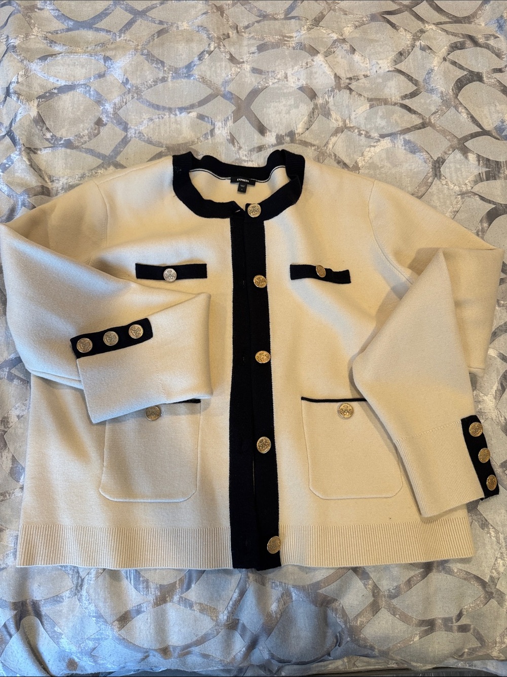 Express Cream Jacket with Black Trim and Gold Buttons